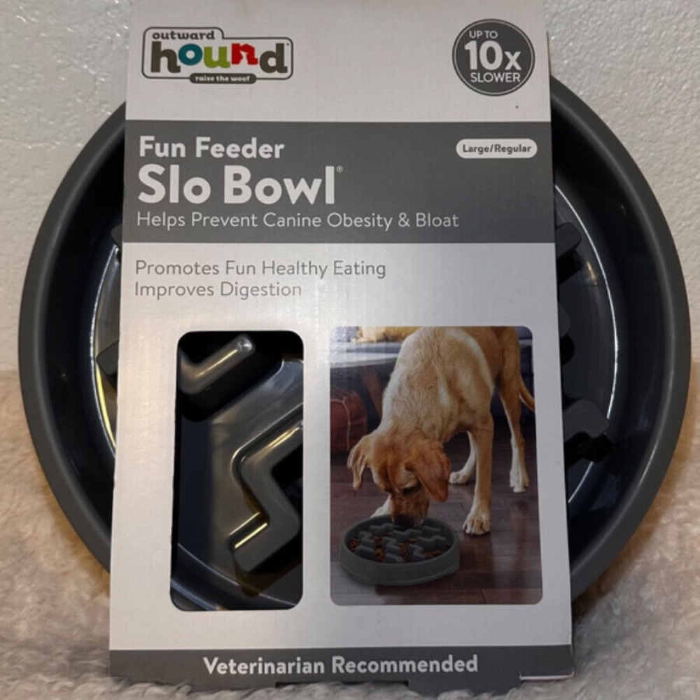 Fun Feeder Slo Bowl-Slow Feeder Large/Regular, Gray- Veterinarian Recommended